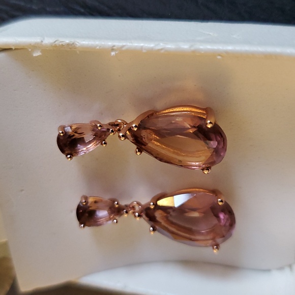 ROSE GOLD OVER 925 STERLING SILVER MAUVE MORGANITE Pink Drop PIERCED Earrings - Picture 4 of 8